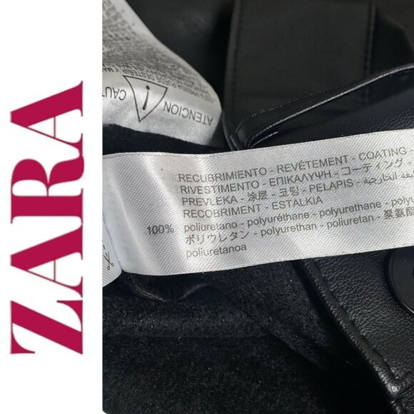 ZARA Faux Leather Slim Bootcut Flare Ankle Zip Full Length Pants Black, Size XS - Picture 12 of 16